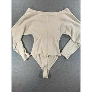 Intimately Free People Cream Ribbed Wrap Bodysuit Long Sleeve Large #453